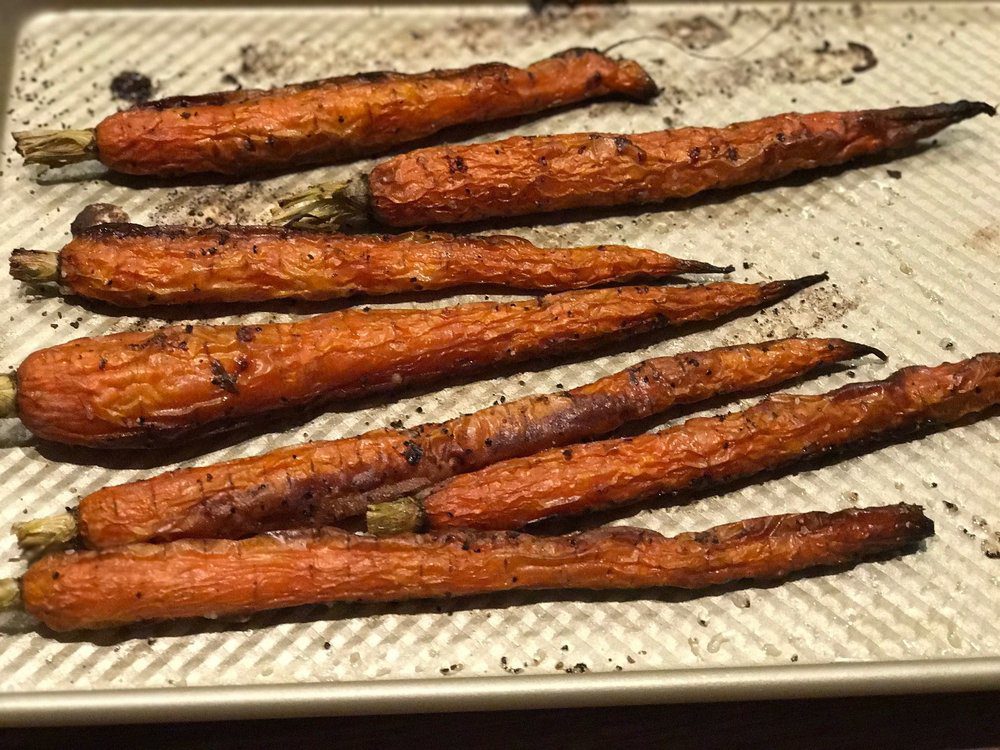 Carrots roasted to a char taste AMAZING! Use them to top any bowl creation.