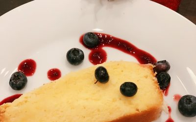 glazed lemon cake with berry sauce