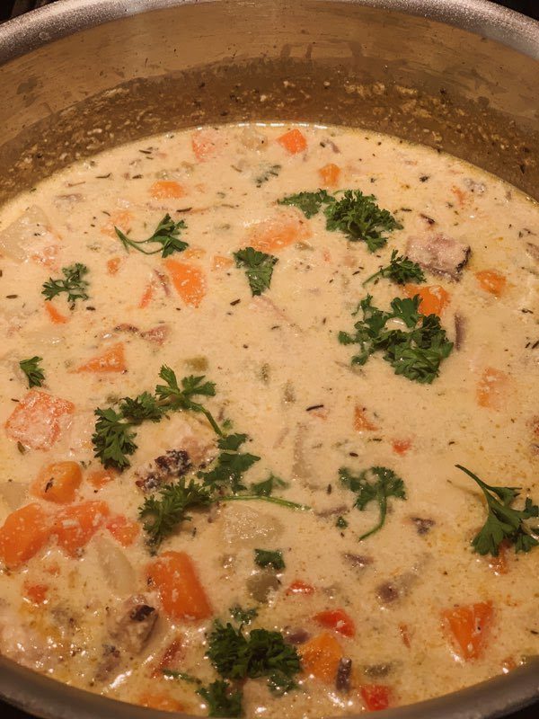Original pumpkin swordfish chowder
