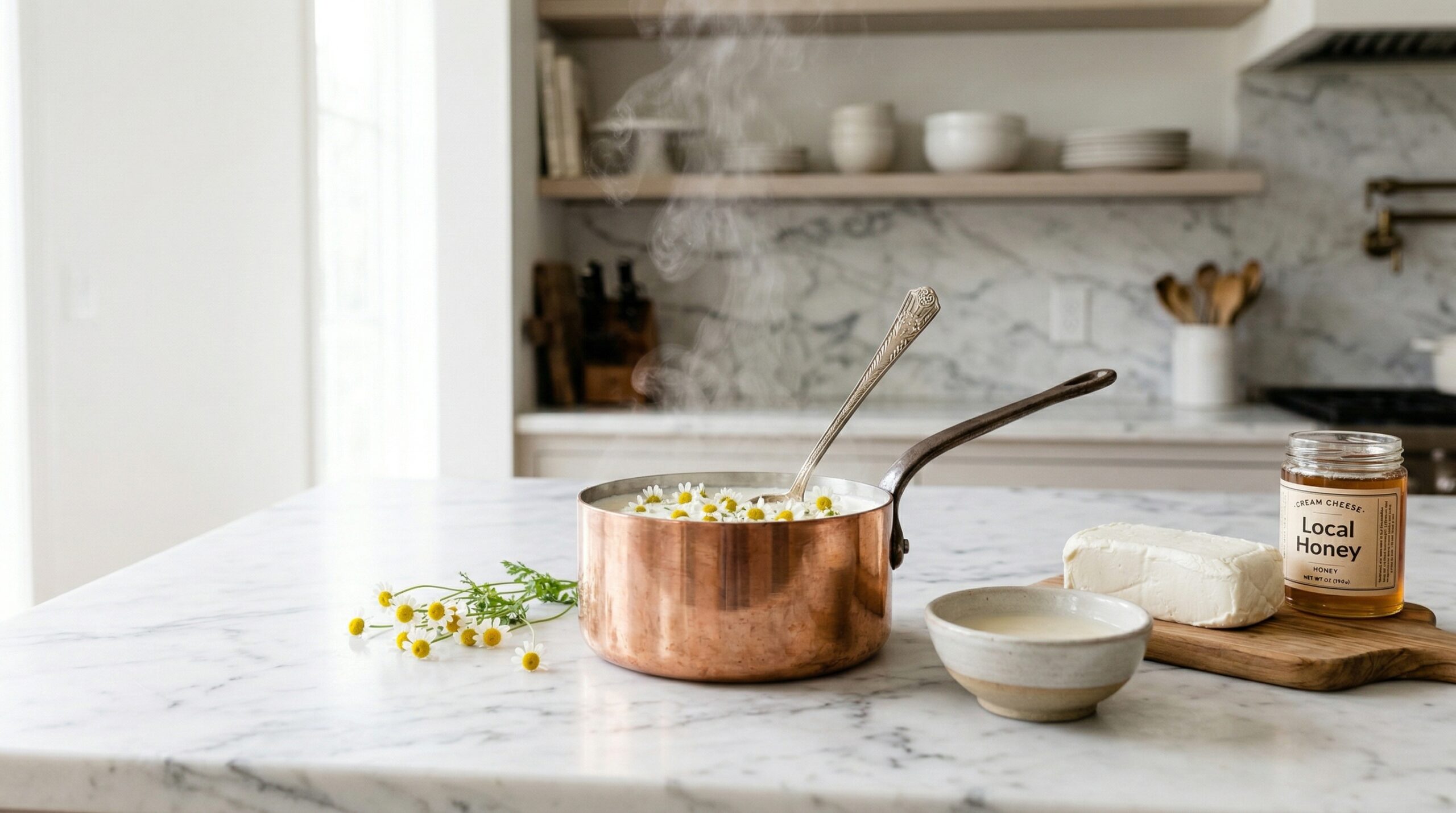 Technical infusion of fresh chamomile flowers into a honey-based cream base