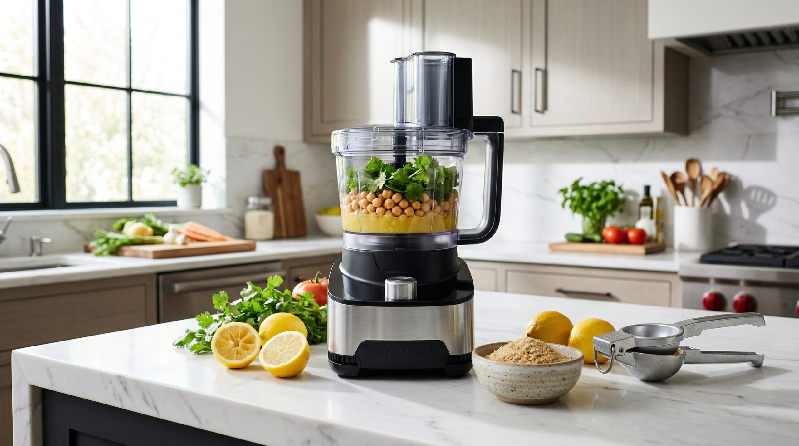Technical preparation of a chickpea and cilantro emulsion in a high-capacity food processor
