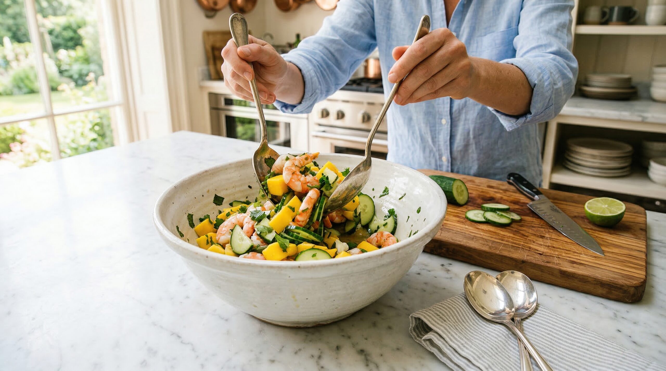 Prep shot of Creamy Mango Shrimp Salad