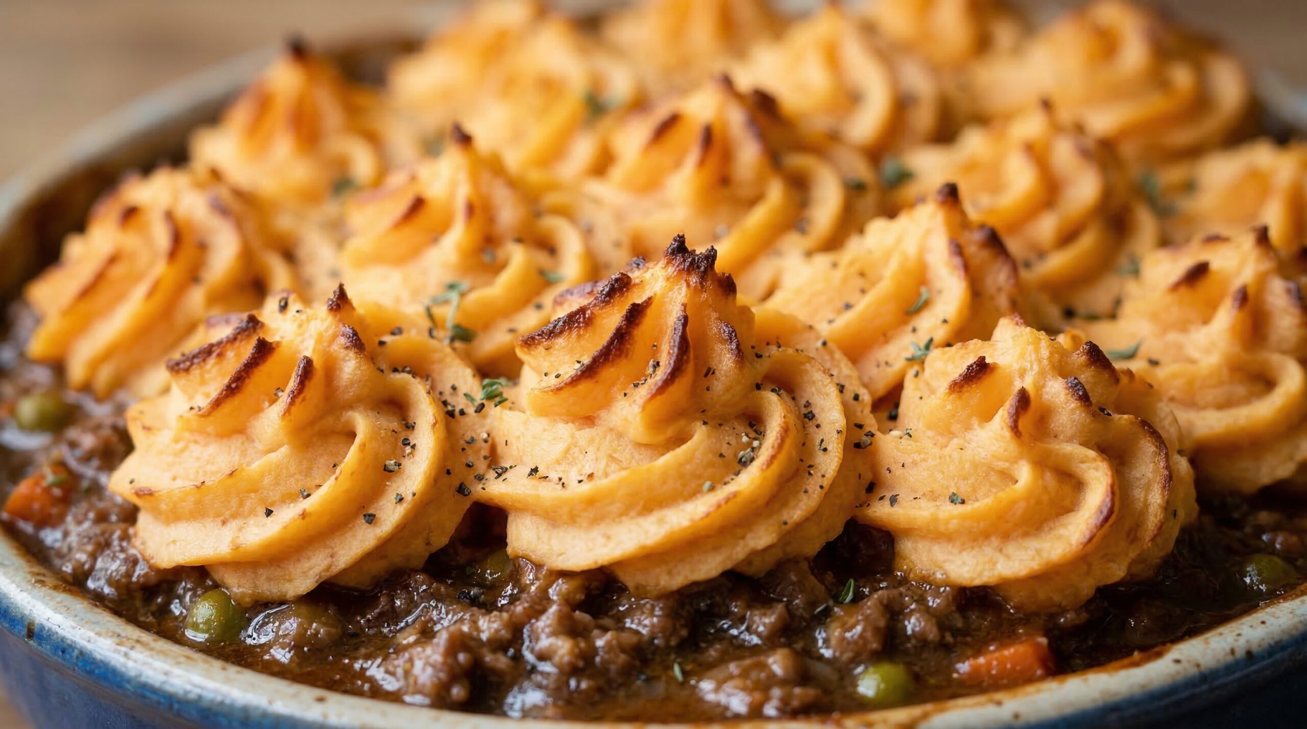 Detail of piped sweet potato dollops