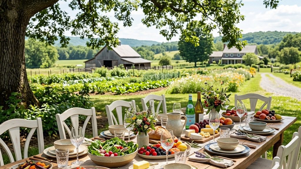 A bright, beautiful sunny outdoor brunch table.