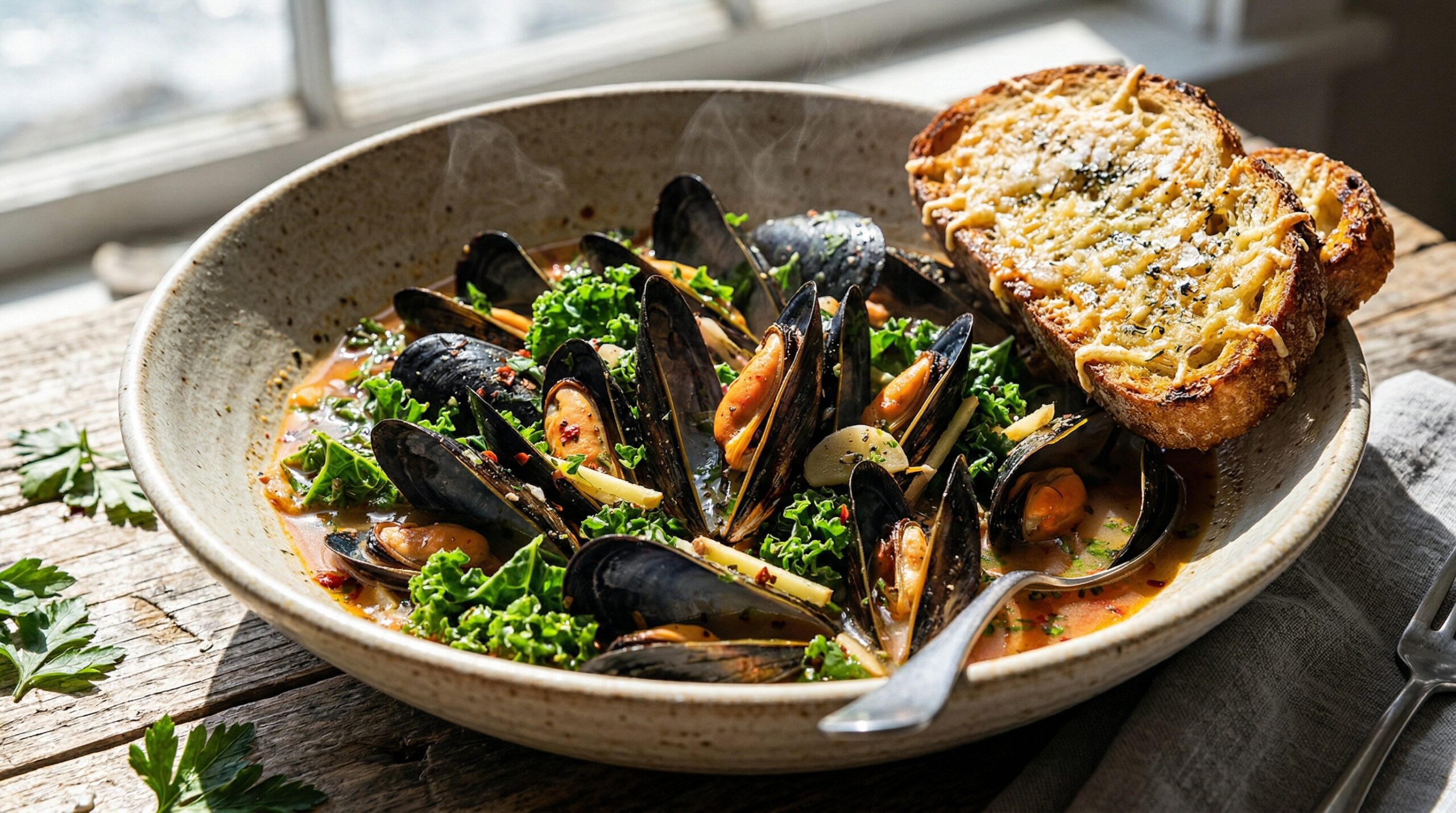 Mussels in Ginger-Garlic Broth