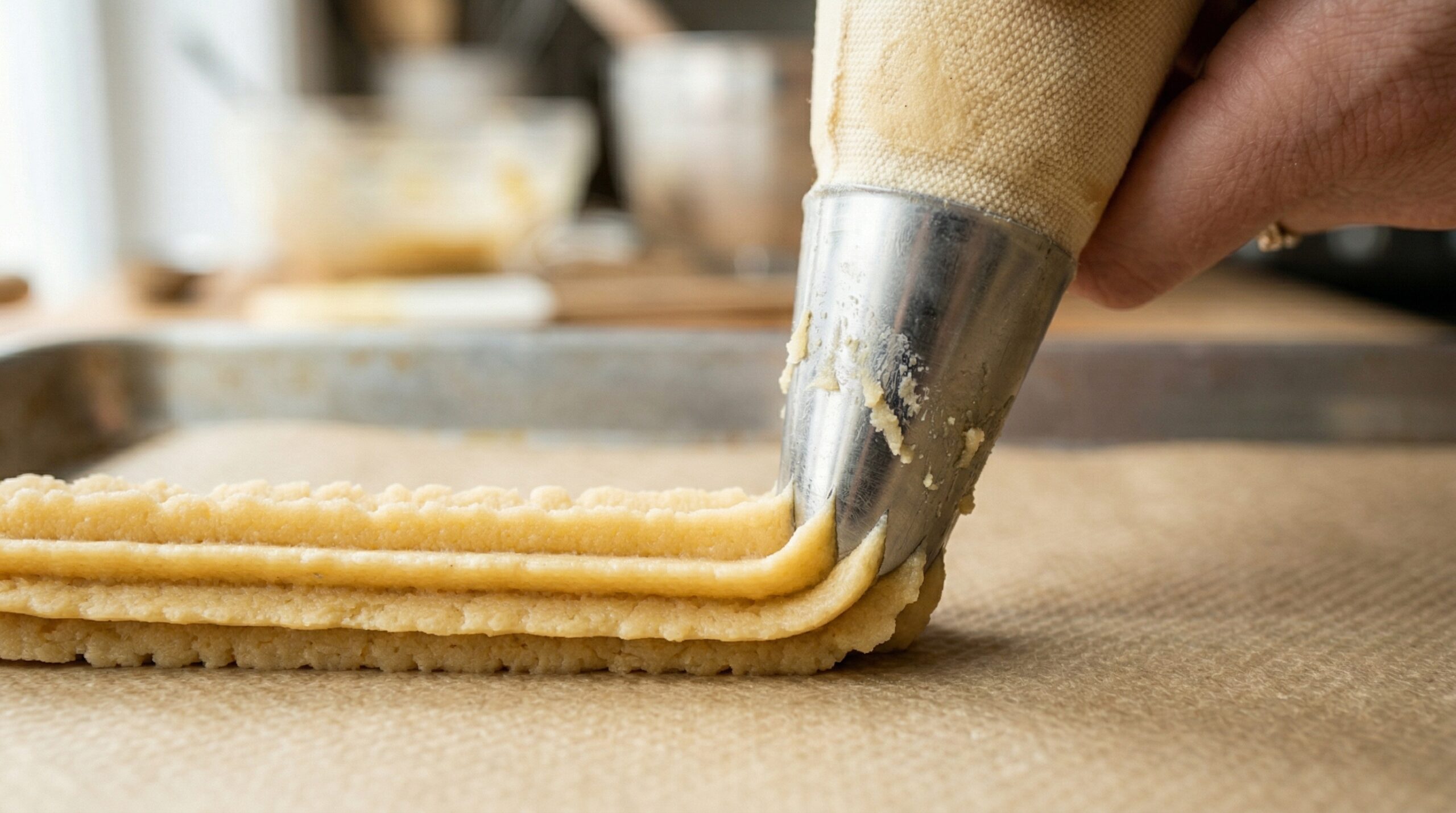 Macro detail of star-tip piping butter cookie dough