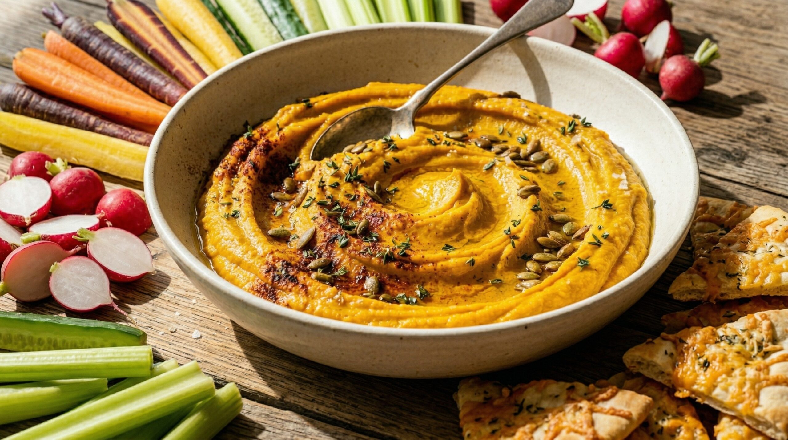 Pumpkin Hummus & Parmesan Pita Crisps