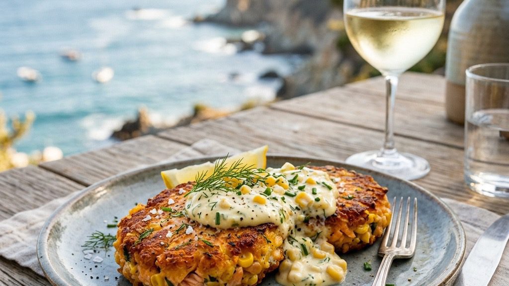 Pan-Seared Salmon & Corn Cakes
