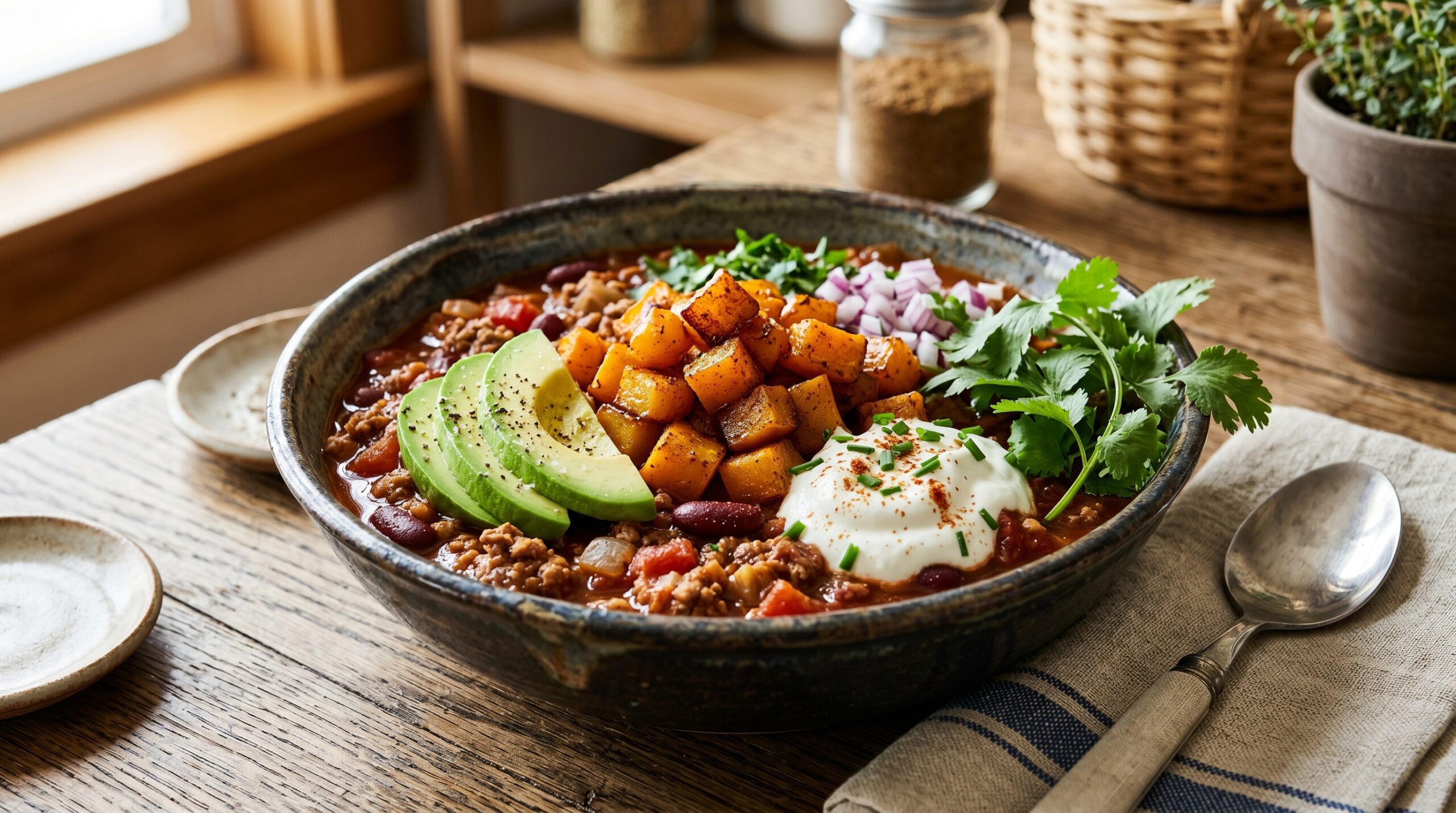 Turkey Chili with Roasted Butternut Squash